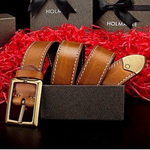 Leather Belt Men Western Cowboy Belt for Jeans 1.5 Wide 7 Holes Gift Box